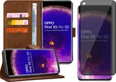 Hoesje geschikt voor Oppo Find X5 Pro - Privacy Screenprotector Volledig Dekkend Glas - Portemonnee Book Case Bruin