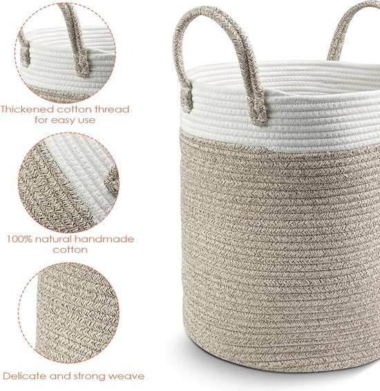 HDRNT Opbergmand, gevlochten katoenen touw, mandje, luiertafel, organizer, mand, stapelbare opbergmand, opbergmanden voor kinderkamer, woonkamer, badkamer, opbergdoos, 25 x 25 cm HDRNT Opbergmand, gevlochten katoenen touw, mandje, luiertafel, organizer, mand, stapelbare opbergmand, opbergmanden voor kinderkamer, woonkamer, badkamer, opbergdoos, 25 x 25 cm