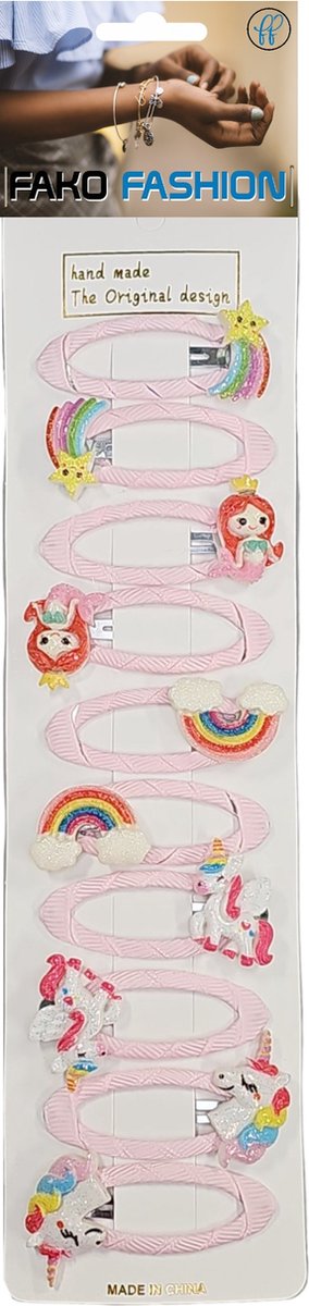 Fako Fashion - 10 Haarspeldjes Op Kaart - Haarclips Voor Meisjes - 10 Stuks - Eenhoorn - Regenboog