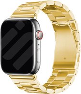 Strap-it Stalen schakel band - Geschikt voor Apple Watch bandje - Series 1/2/3/4/5/6/7/8/9/SE/Ultra (2) - Goud - Metalen band met RVS vlindersluiting - RVS iWatch bandje voor maat: 42 mm 44 mm 45 mm 49 mm