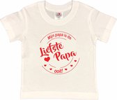 T-shirt Kinderen "Mijn papa is de liefste papa ooit!" Vaderdag | korte mouw | Wit/rood | maat 110/116