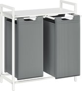 Wasmand, mand voor vuile was, met 2 vakken en 2 verwijderbare zakken van Oxford-stof, werkblad, metalen frame - 2 x 46 liter, 73 x 33 x 72 cm, wit en lichtgrijs