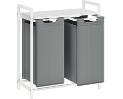 Wasmand met 2 Vakken – Wassorteerder met Uittrekbare Waszakken – Wit – 2x46L