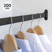 Eleganca Kledingstang 200 cm - kledingroede - extra sterk - zwart - aluminium - ophangen van kleding - inclusief kastroededragers en zwarte schroeven