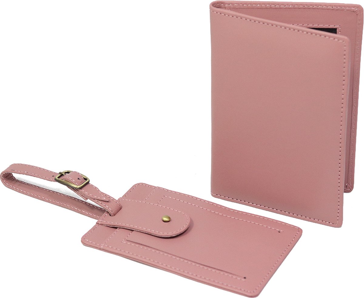 Oudroze set paspoorthoes en kofferlabel - oudroze paspoort hoesje en bagage label - STUDIO Ivana van der Ende