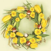 1 Pakje papieren lunch servetten - Primroses and Tulips in Yellow Wreath - Lente - Tulpen - Geel - 20 servetten