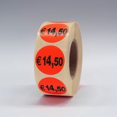 “€14,50,-” Prijs Stickers op rol 35mm rood - 1000ex.