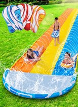 685 cm Drievoudige Glijbaan en 3 Boogieplanken - Stevige Waterglijbaan voor in het Gazon - Waterspeelgoed voor Kinderen en Volwassenen