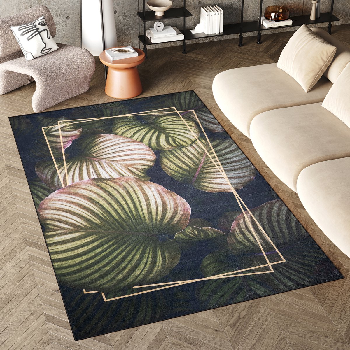Tapiso Flannel Printed Vloerkleed Botanisch Groen Antislip Wasbaar Tapijt Maat- 120x170