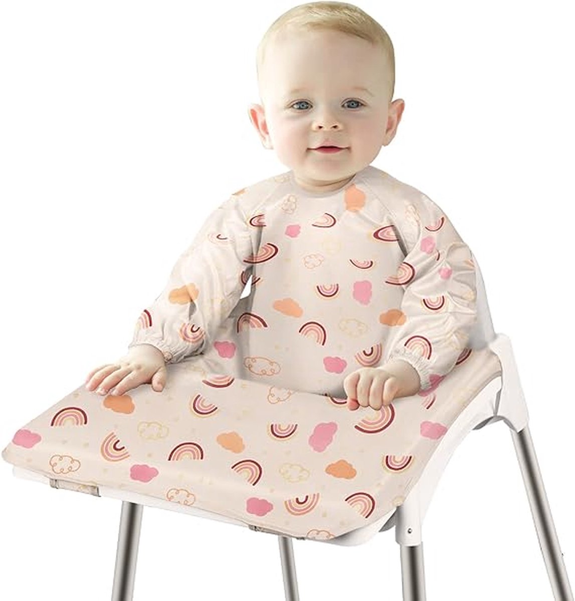 Slabbetje met mouwen Slabbetje voor babysleeves kan aan uw kinderstoel worden bevestigd, slabbetje met mouwen Waterdicht voor jongens, meisjes Peuter-voedingsschort