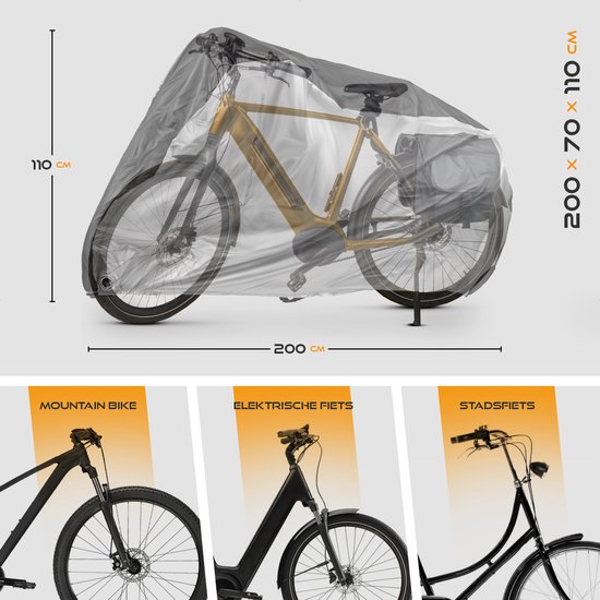 Fietshoes - Elektrische fiets, mountainbike, etc. - Fietsbeschermhoes - Fietshoes voor 1 fiets waterdicht - 200x70x110cm - zwart/zilver van VeloPro™ — afbeelding 3