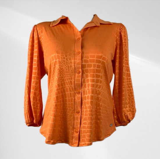 Angelle Milan - Oranje blouse met slangenpatroon - Travelstof - In 5 maten - Maat XXL