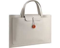 Laptoptas 11 tot 14 inch - 3 Vakken - Vegan Leer - Laptophoes - Laptop Tas - Geschikt voor o.a Dell XPS 13, MacBook Air Pro, Surface Pro 9, ChromeBook - Licht Grijs