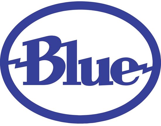 Logo bleu de Blue Microphones avec un éclair traversant le nom.