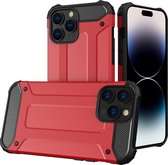 Mobigear Hoesje geschikt voor Apple iPhone 15 Pro Telefoonhoesje Hardcase | Mobigear Outdoor Backcover Shockproof | Schokbestendig iPhone 15 Pro Telefoonhoesje | Anti Shock Proof - Rood