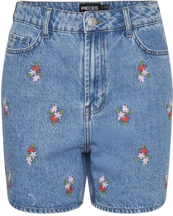 Pieces Broek Pcsky Hw Embroidery Shorts 17148991 Light Blue Denim/embroidery Dames Maat - M