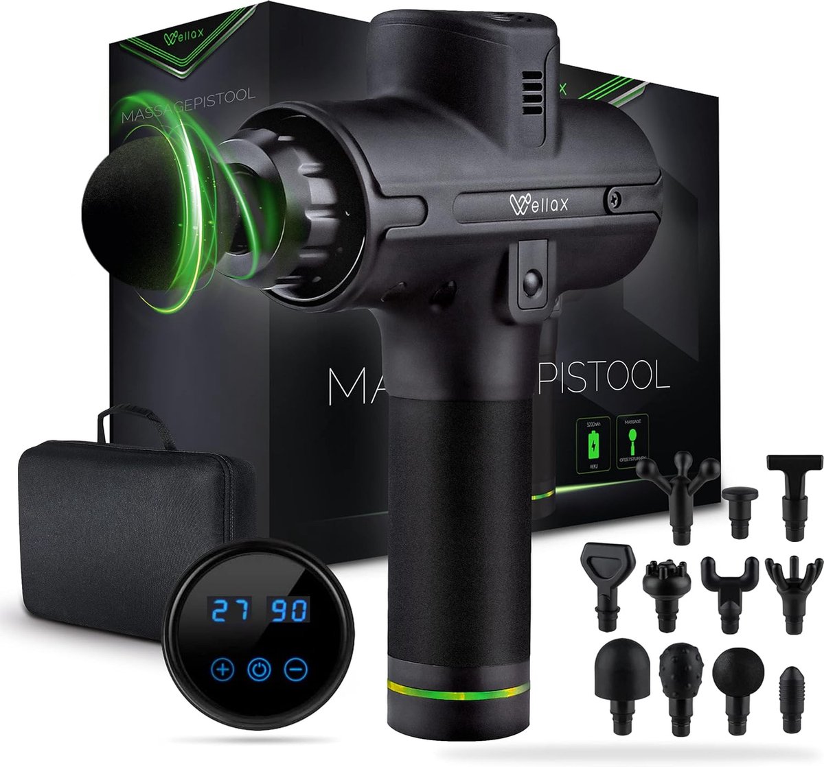 krachtige Massage Gun met 11 massagekoppen - Massage pistool met LED weergave & draagtas -schouders & nek