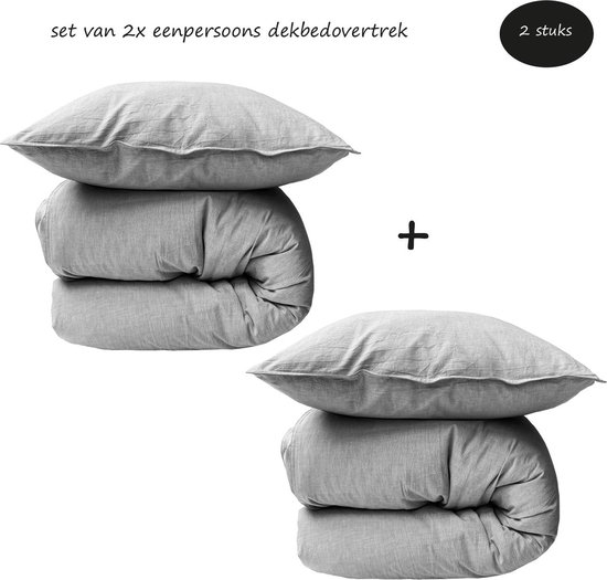 HOOMstyle Voordeelset Dekbedovertrek Vintage Soft Cotton - 140x200/240cm - Eenpersoons - Set van 2 stuks - Denim Grijs