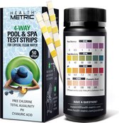 Health Metric 4-Way Pool and Spa Test Strips | 50 ct | Swimming Pool Testing Strip Kit for Chlorine Alkalinity pH & Cyanuric Acid | Easy to Use Chemical Tester | Fast & Accurate Water Maintenance