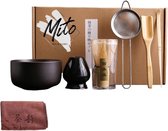 Mito tea Japanse Matcha Set - Kwaliteit Keramiek Kom - RVS Filter - Bamboe Klopper - Houder - Houten Theelepel - Houten Scoop Lepel - Theedoek - Opbergdoos - Compleet 8 delig - Cadeau - Gratis Verzending