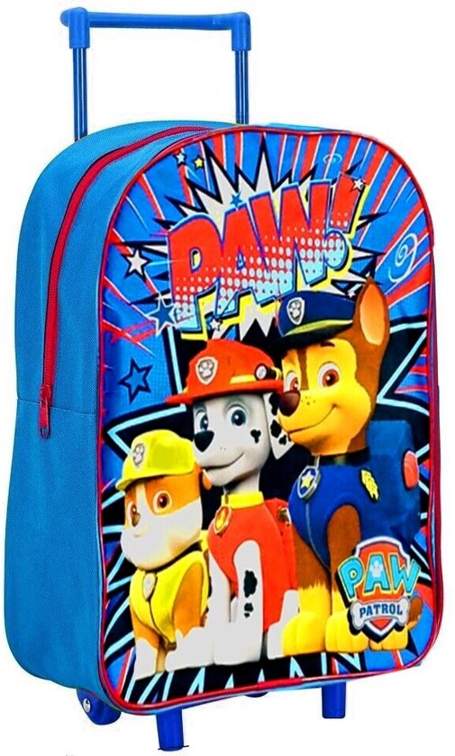 Blauwe trolley rugzak met Paw Patrol 'PAW!' print, Chase, Marshall en Rubble.