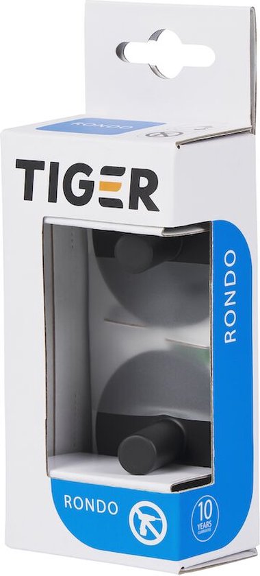 Tiger Rondo - Crochet porte-serviettes - Sans perçage - Ruban adhésif 3M - Noir mat (2 pièces)