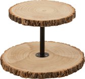 J-Line 2 Niveaus Rond Paulownia plateau - dienblad - hout - naturel - woonaccessoires