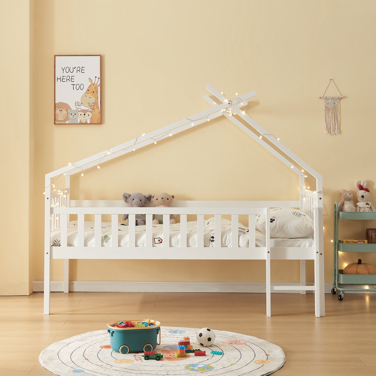 Kinderbed Sotkamo huisbed met matras 90x200 cm wit [en.casa]