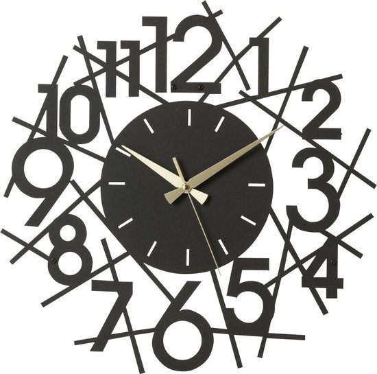 J-line horloge Nombres - métal - noir - Ø 48 cm