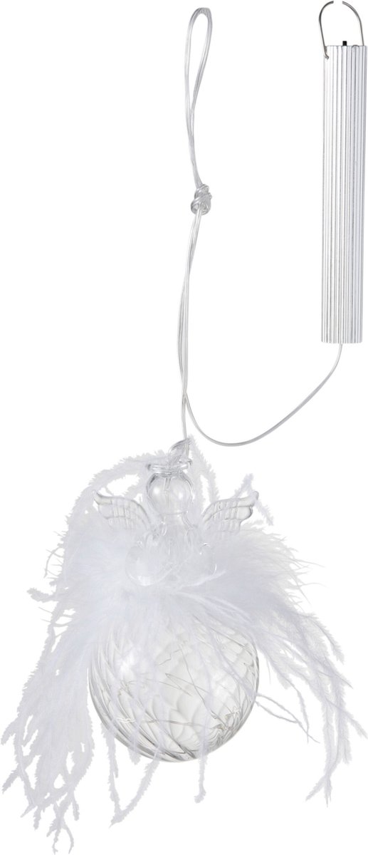 J-Line kerstbal Engel - pluim/glas - small - 4 stuks - LED lichtjes