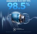 Transparante weergave van een blauw oordopje en driver, met ruisgolven eromheen. Verminder ruis met wel 98.5%. SGS.