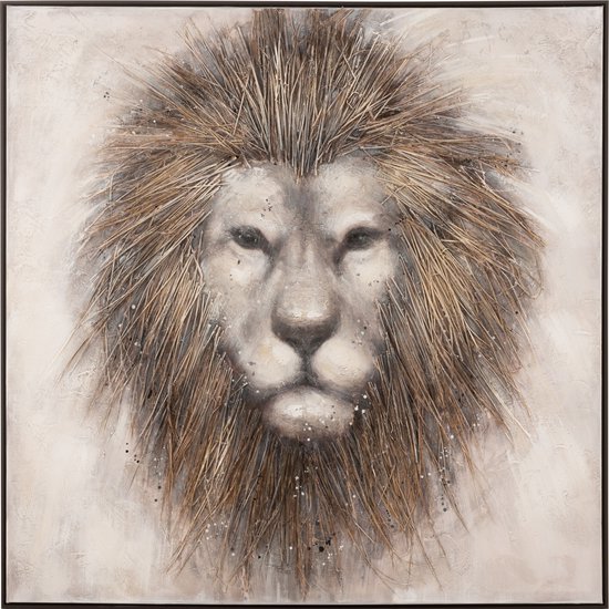 J-Line Peinture Lion Canevas/Bois Marron