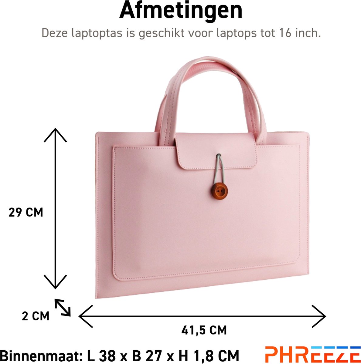 Laptoptas 14-16 inch vegan leer splashproof met 3 vakken elastieksluiting MacBook Dell HP Acer Lenovo Asus Samsung - Afbeelding 2