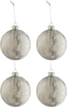 J-Line Doos Van 4 Kerstballen Marmerlook Glas Wit/Zilver Medium