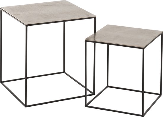 J-Line Set 2 Tables Gigognes Carrees Aluminium/Fer Argent/Noir