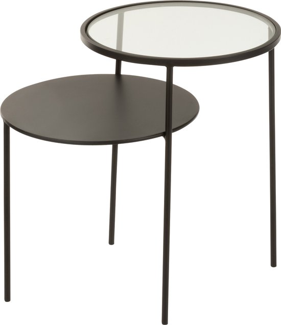 J-Line Table Gigogne 2 Niveau Metal/Verre Noir Small