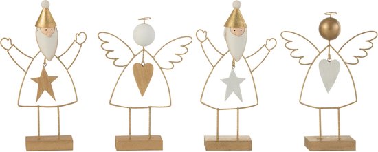 J-Line figuur Engel/Kerstman Op Voet - metaal - goud/wit - 4 stuks