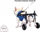 Medj honden rolstoel, hulpmiddel voor invalide hond, met harnas voor volledige lichaamsondersteuning, kleur blauw, rolstoel maat M
