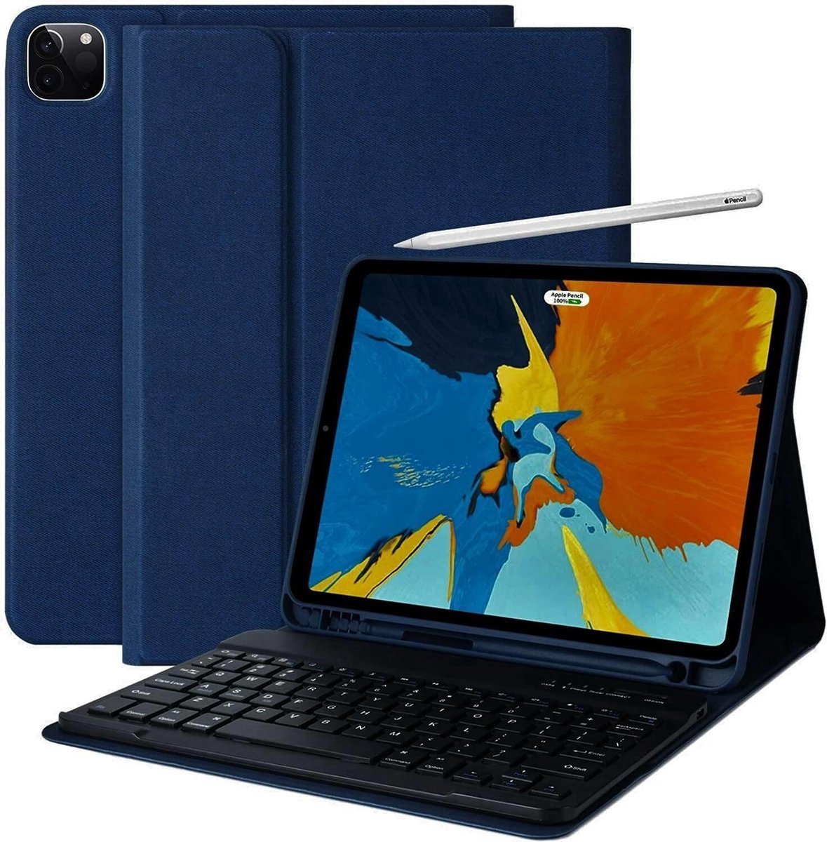 IPS - Hoes met Afneembaar Toetsenbord Geschikt voor Apple iPad Pro 13 Inch (2024) / iPad Air 13 Inch (2024) - Bluetooth Keyboard Case - met Verlichting - Blauw