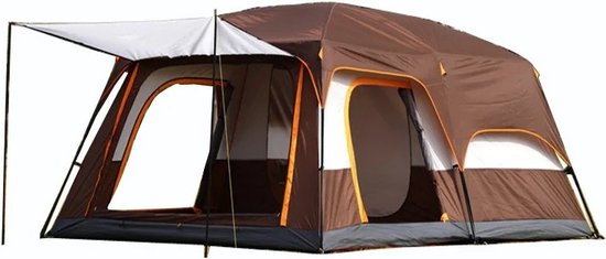 Lopoleis® Kampeertent – Quechua tent – Pop up tent 5+ personen– Koepeltent – Tunneltent – Waterdicht Oxford doek – Bruin – 430x305x200cm