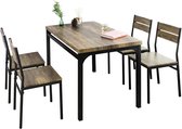 Rootz 5-delige eetset - keukentafel - bureautafel - MDF fineerblad - stevig metalen frame - industrieel ontwerp - tafel: 110 cm x 76 cm x 70 cm, stoel: 39 cm x 82 cm x 42 cm