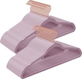 Kleerhangers fluweel, set van 50 beugels, antislip, kleine stang voor stropdassen, 360° draaibare haak, 0,6 cm dik, ruimtebesparend, 43,5 cm lang, voor mantels, broeken, roségoud-zachtpaars CRF021GP50