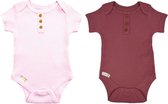 Soft Touch - 2 Rib Rompertjes - Maat 0-3 mnd - 62 - Pink & Deco Rose
