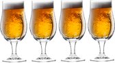 Excellent Houseware Bierglazen op voet - 4 stuks - glas - 370 ml - speciaal bier - bierglas