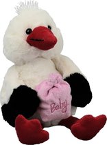 Inware pluche geboorte ooievaar knuffeldier - wit - staand - 21 cm - baby girl/geboorte jongen