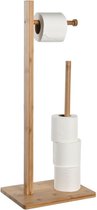 Items Wc/toiletrolhouder reservoir - lichtbruin - bamboe hout - 67 cm - Voor 5-6 rollen - met afroller