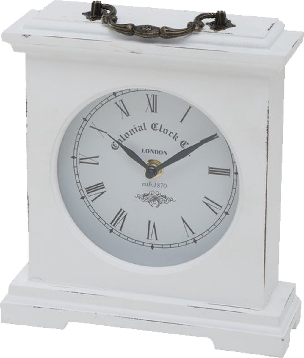 Deco by Boltze Tafelklok St James - antiek wit - B21 x H23 cm - glas/hout - stijlvolle historische look