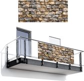 Balkonscherm 200x90 cm - Balkonposter Stenen - Beige - Grijs - Planten - Balkon scherm decoratie - Balkonschermen - Balkondoek zonnescherm