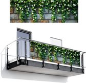 Balkonscherm 300x100 cm - Balkonposter Klimop - Groen - Stenen - Wit - Grijs - Balkon scherm decoratie - Balkonschermen - Balkondoek zonnescherm