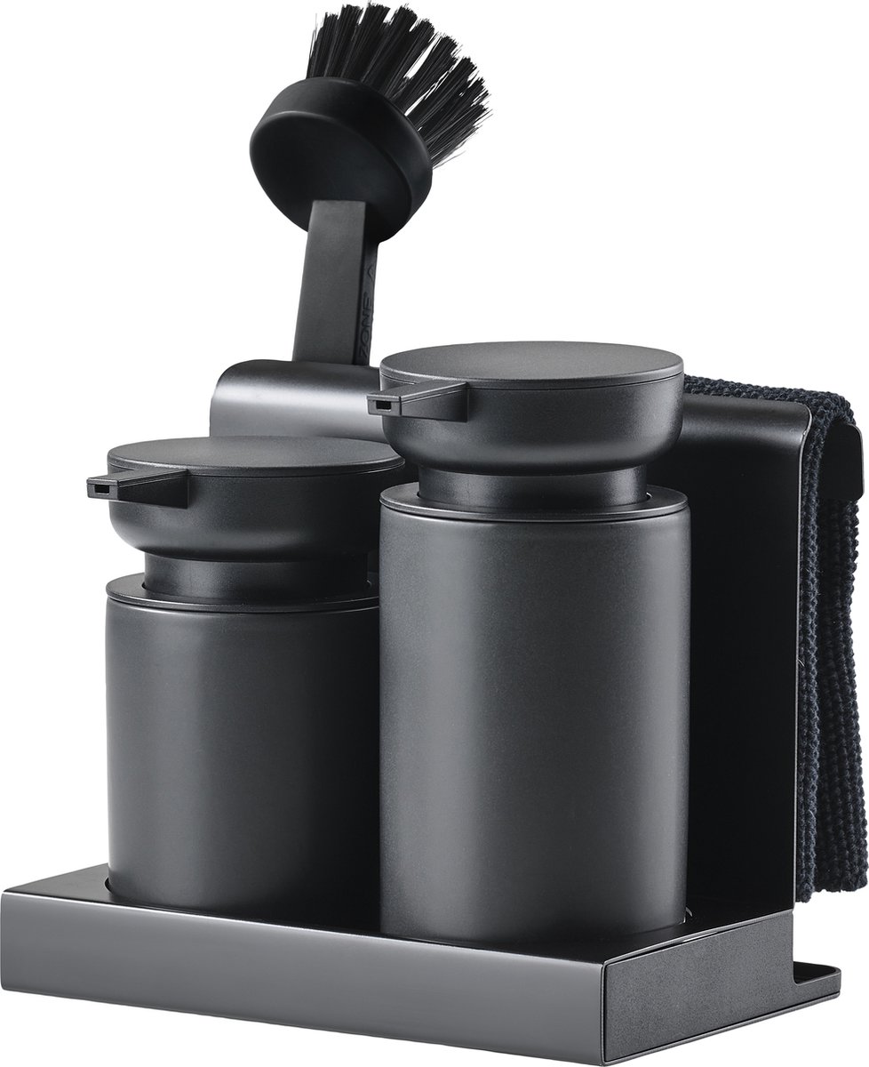 Goedkoopste Zone Denmark DIISH Afwasset met duo zeepdispenser voor afwasmiddel en handzeep- keukenorganizer -Black - afwas set